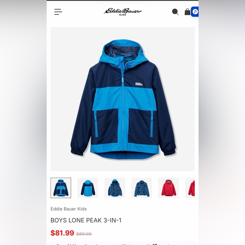 Eddie Bauer Kids Blue and Navy 3-in-1 Jacket
